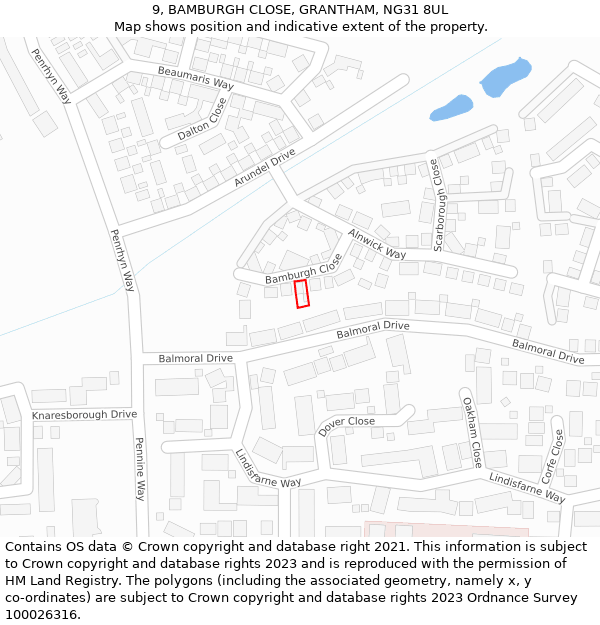 9, BAMBURGH CLOSE, GRANTHAM, NG31 8UL: Location map and indicative extent of plot