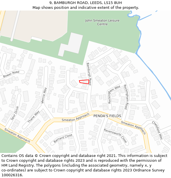 9, BAMBURGH ROAD, LEEDS, LS15 8UH: Location map and indicative extent of plot