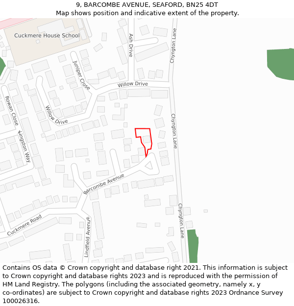 9, BARCOMBE AVENUE, SEAFORD, BN25 4DT: Location map and indicative extent of plot