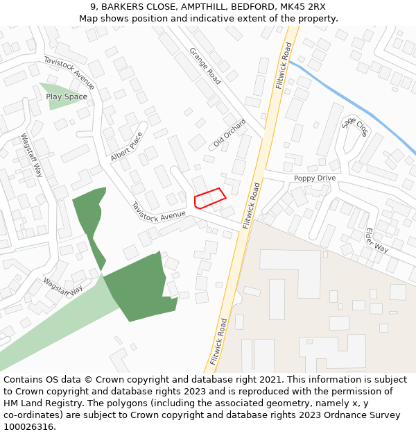 9, BARKERS CLOSE, AMPTHILL, BEDFORD, MK45 2RX: Location map and indicative extent of plot