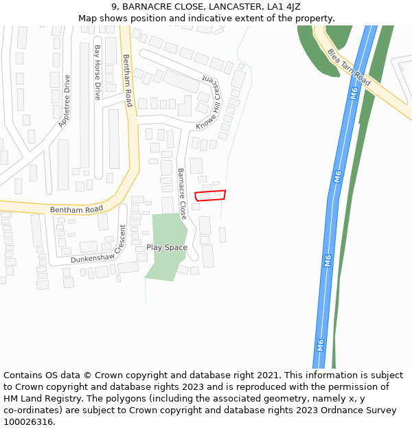 9, BARNACRE CLOSE, LANCASTER, LA1 4JZ: Location map and indicative extent of plot