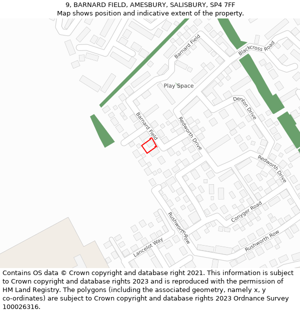 9, BARNARD FIELD, AMESBURY, SALISBURY, SP4 7FF: Location map and indicative extent of plot