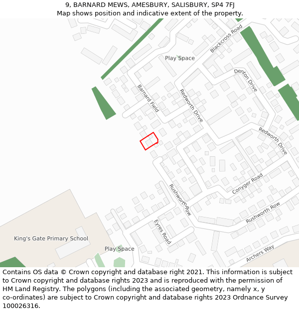 9, BARNARD MEWS, AMESBURY, SALISBURY, SP4 7FJ: Location map and indicative extent of plot