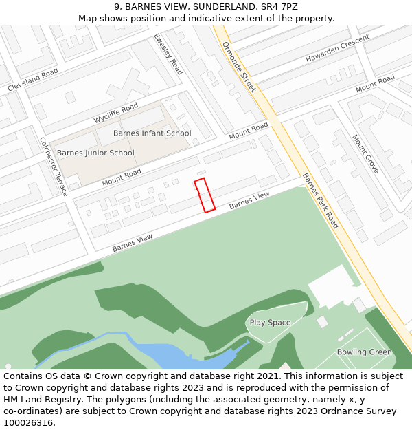 9, BARNES VIEW, SUNDERLAND, SR4 7PZ: Location map and indicative extent of plot