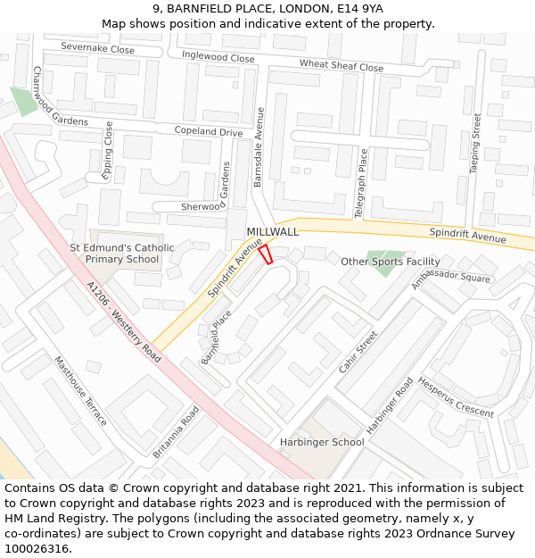 9, BARNFIELD PLACE, LONDON, E14 9YA: Location map and indicative extent of plot
