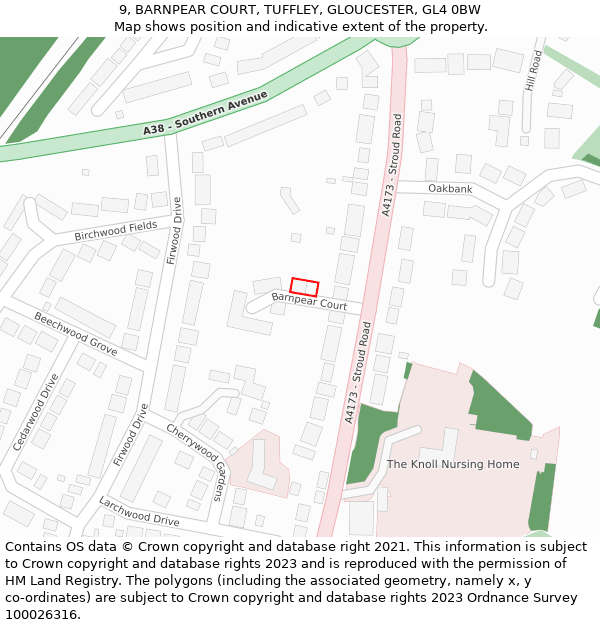9, BARNPEAR COURT, TUFFLEY, GLOUCESTER, GL4 0BW: Location map and indicative extent of plot