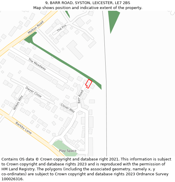 9, BARR ROAD, SYSTON, LEICESTER, LE7 2BS: Location map and indicative extent of plot