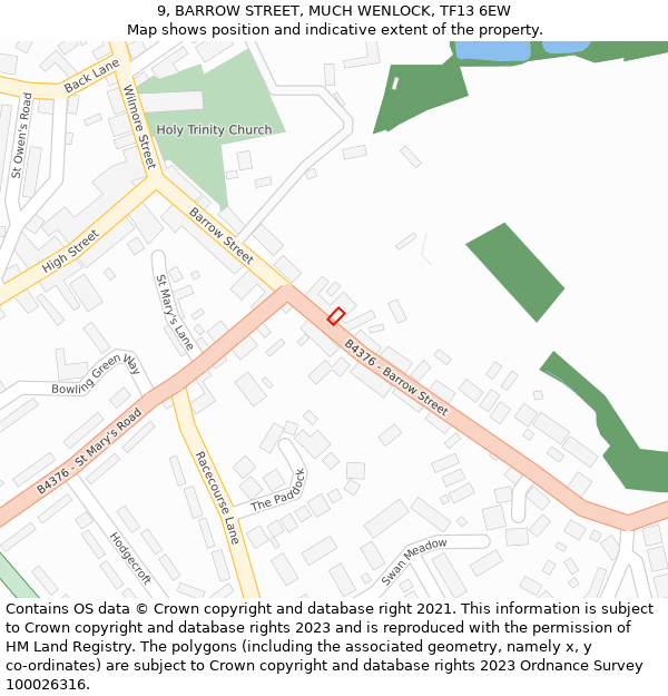 9, BARROW STREET, MUCH WENLOCK, TF13 6EW: Location map and indicative extent of plot