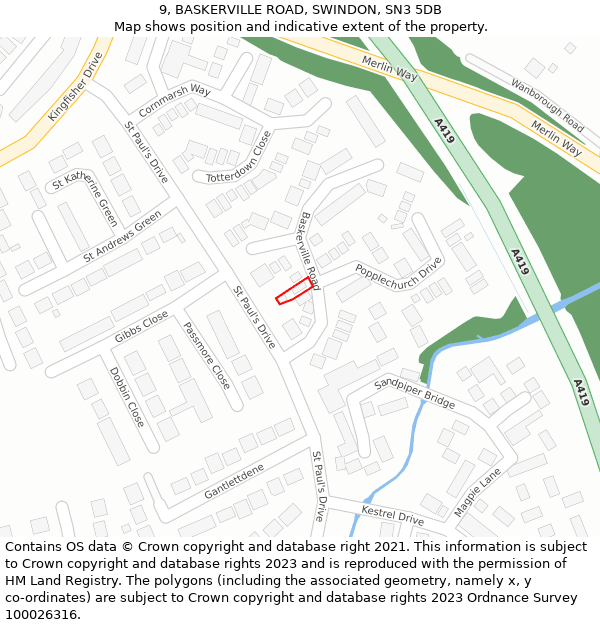 9, BASKERVILLE ROAD, SWINDON, SN3 5DB: Location map and indicative extent of plot