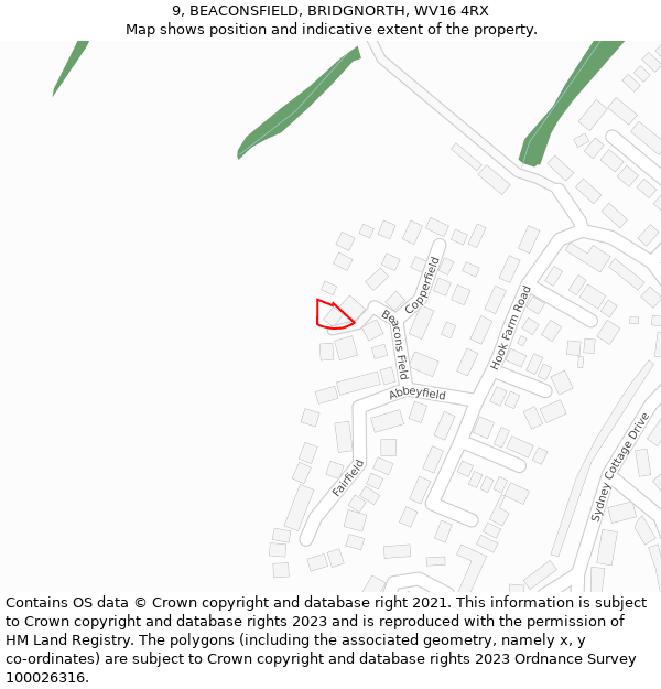 9, BEACONSFIELD, BRIDGNORTH, WV16 4RX: Location map and indicative extent of plot