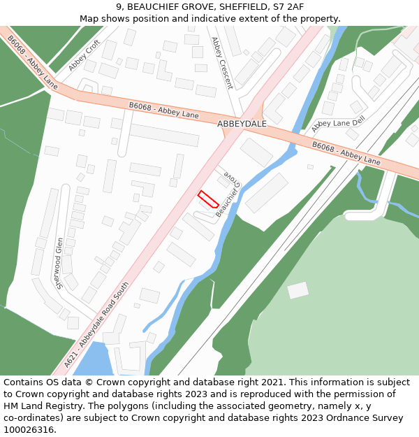 9, BEAUCHIEF GROVE, SHEFFIELD, S7 2AF: Location map and indicative extent of plot