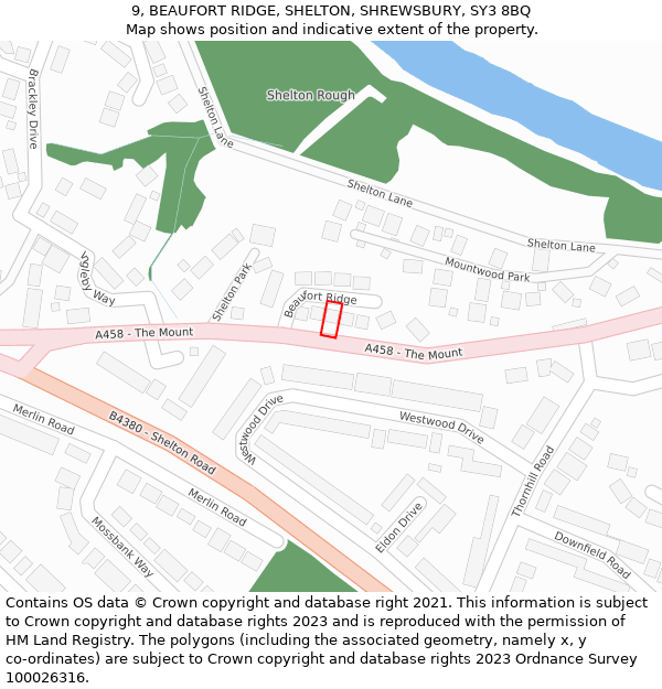 9, BEAUFORT RIDGE, SHELTON, SHREWSBURY, SY3 8BQ: Location map and indicative extent of plot