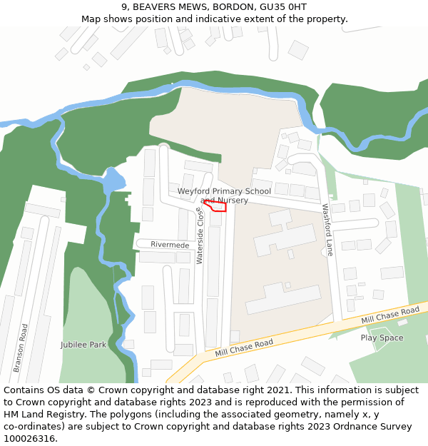 9, BEAVERS MEWS, BORDON, GU35 0HT: Location map and indicative extent of plot