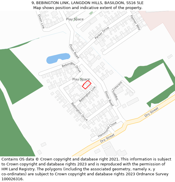 9, BEBINGTON LINK, LANGDON HILLS, BASILDON, SS16 5LE: Location map and indicative extent of plot