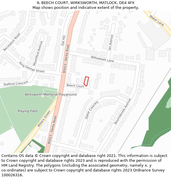 9, BEECH COURT, WIRKSWORTH, MATLOCK, DE4 4FX: Location map and indicative extent of plot