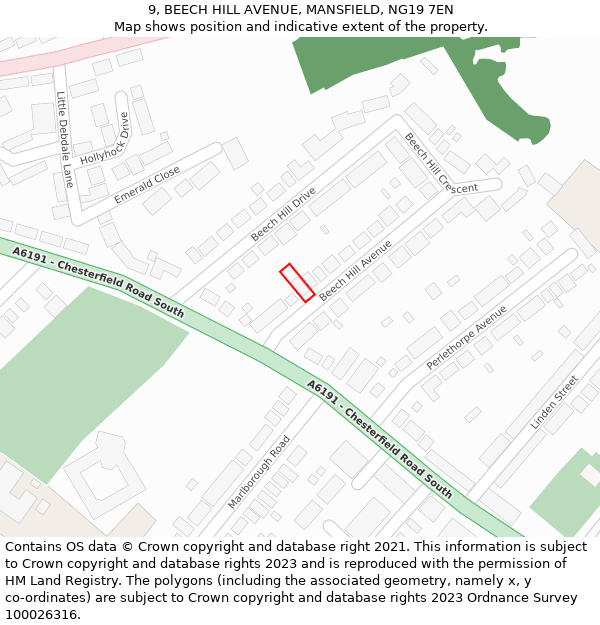 9, BEECH HILL AVENUE, MANSFIELD, NG19 7EN: Location map and indicative extent of plot