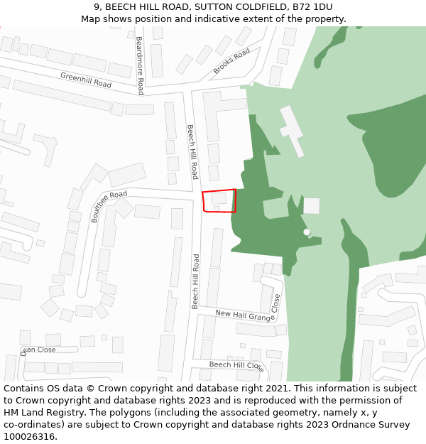 9, BEECH HILL ROAD, SUTTON COLDFIELD, B72 1DU: Location map and indicative extent of plot