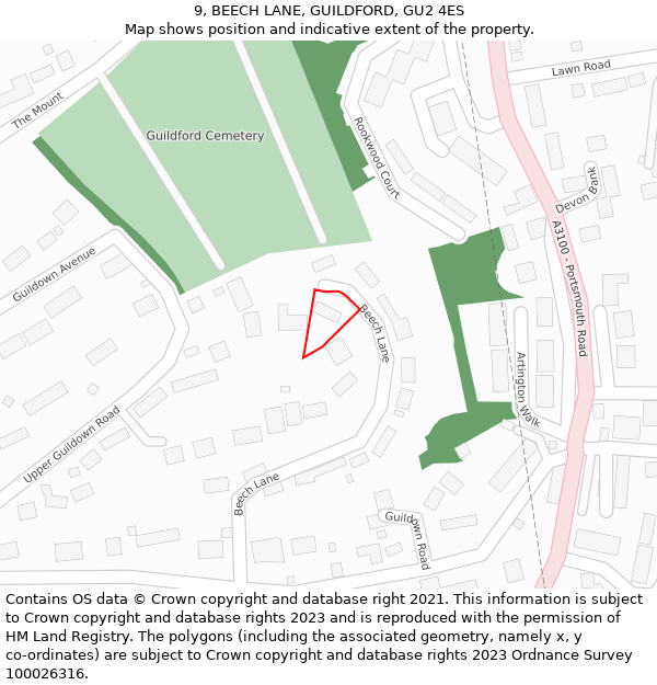 9, BEECH LANE, GUILDFORD, GU2 4ES: Location map and indicative extent of plot