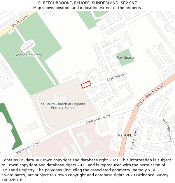 9, BEECHBROOKE, RYHOPE, SUNDERLAND, SR2 0NZ: Location map and indicative extent of plot
