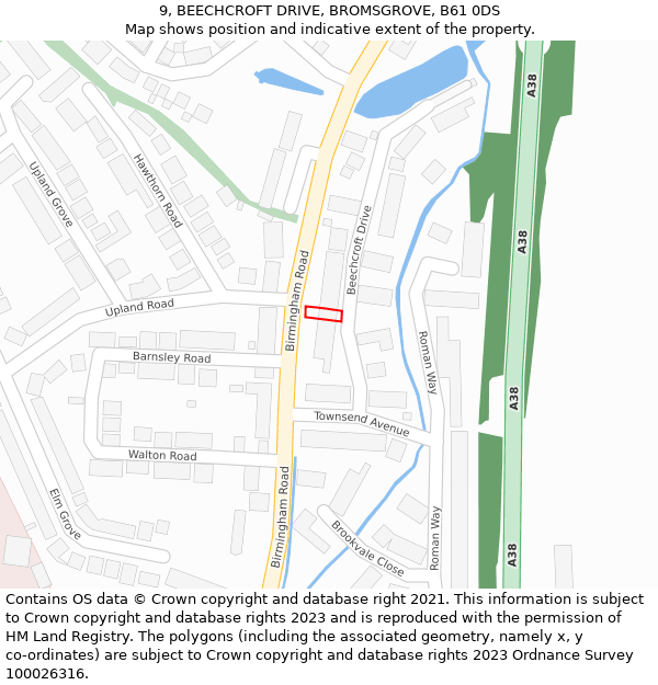 9, BEECHCROFT DRIVE, BROMSGROVE, B61 0DS: Location map and indicative extent of plot