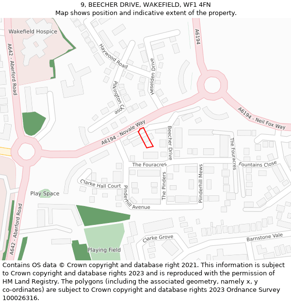 9, BEECHER DRIVE, WAKEFIELD, WF1 4FN: Location map and indicative extent of plot