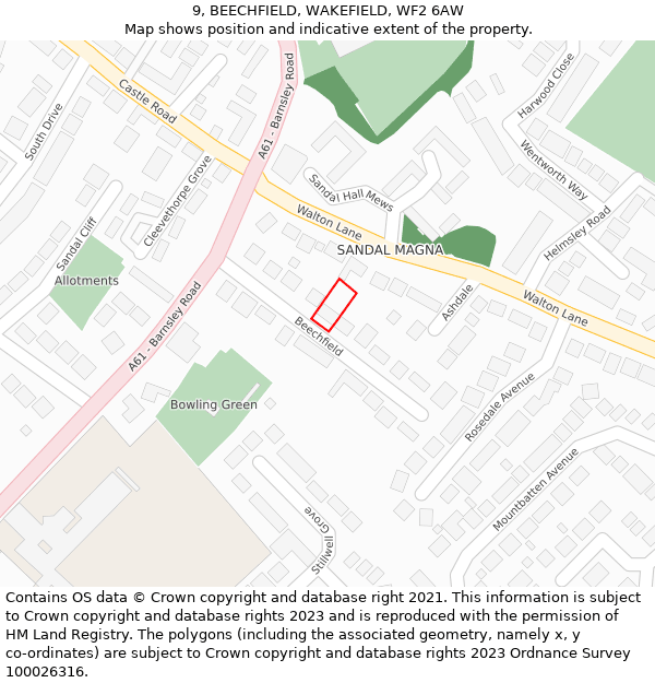 9, BEECHFIELD, WAKEFIELD, WF2 6AW: Location map and indicative extent of plot