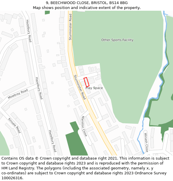 9, BEECHWOOD CLOSE, BRISTOL, BS14 8BG: Location map and indicative extent of plot