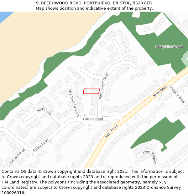 9, BEECHWOOD ROAD, PORTISHEAD, BRISTOL, BS20 8ER: Location map and indicative extent of plot