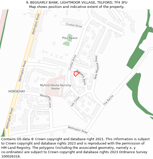 9, BEGGARLY BANK, LIGHTMOOR VILLAGE, TELFORD, TF4 3FU: Location map and indicative extent of plot