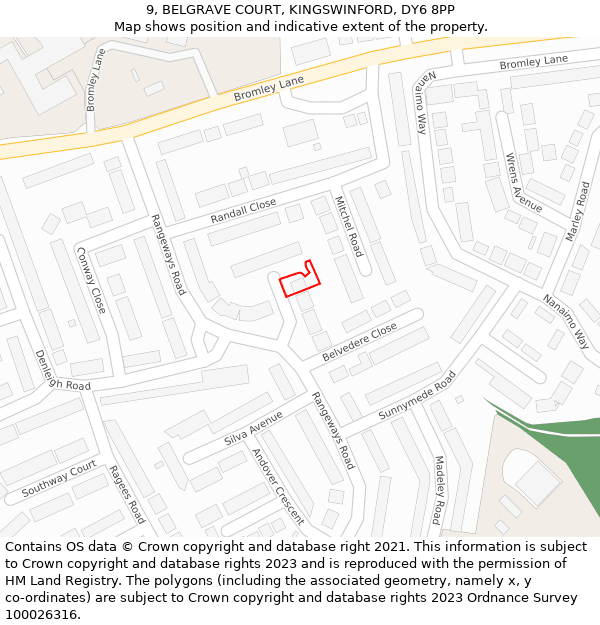 9, BELGRAVE COURT, KINGSWINFORD, DY6 8PP: Location map and indicative extent of plot