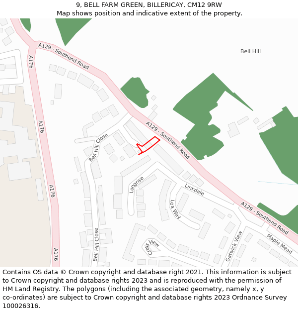 9, BELL FARM GREEN, BILLERICAY, CM12 9RW: Location map and indicative extent of plot