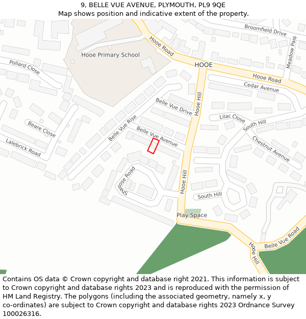 9, BELLE VUE AVENUE, PLYMOUTH, PL9 9QE: Location map and indicative extent of plot