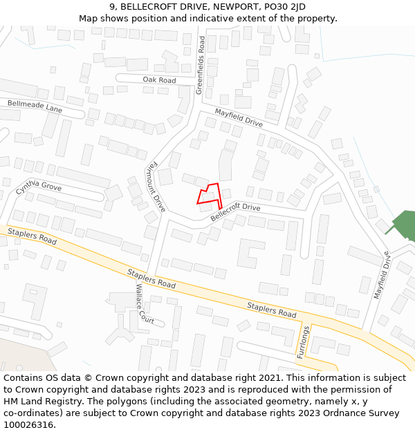 9, BELLECROFT DRIVE, NEWPORT, PO30 2JD: Location map and indicative extent of plot