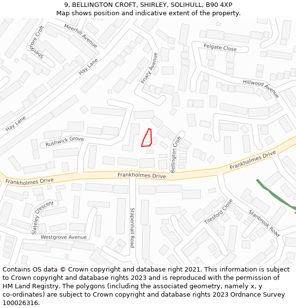 9, BELLINGTON CROFT, SHIRLEY, SOLIHULL, B90 4XP: Location map and indicative extent of plot