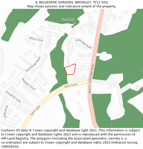 9, BELVEDERE GARDENS, BROSELEY, TF12 5AQ: Location map and indicative extent of plot
