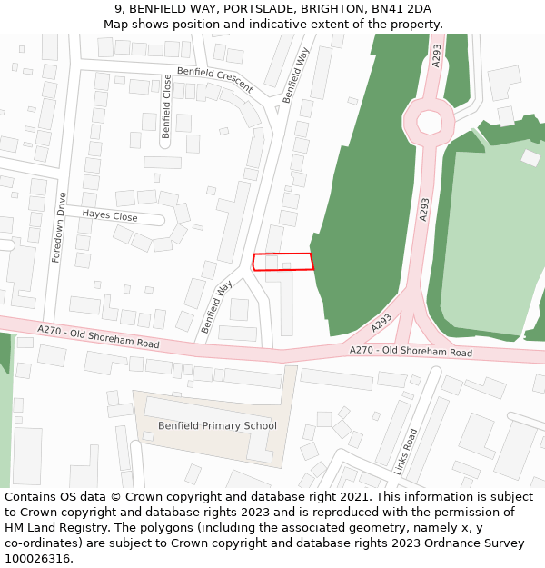 9, BENFIELD WAY, PORTSLADE, BRIGHTON, BN41 2DA: Location map and indicative extent of plot