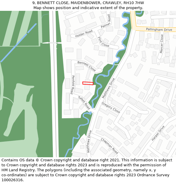 9, BENNETT CLOSE, MAIDENBOWER, CRAWLEY, RH10 7HW: Location map and indicative extent of plot