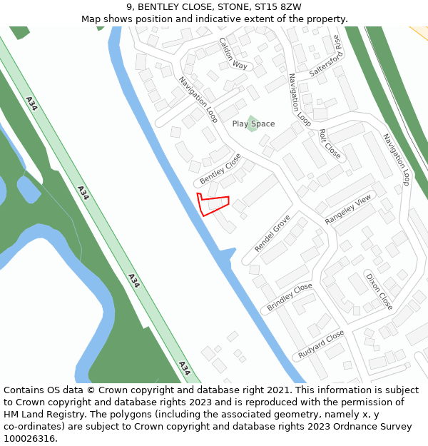 9, BENTLEY CLOSE, STONE, ST15 8ZW: Location map and indicative extent of plot