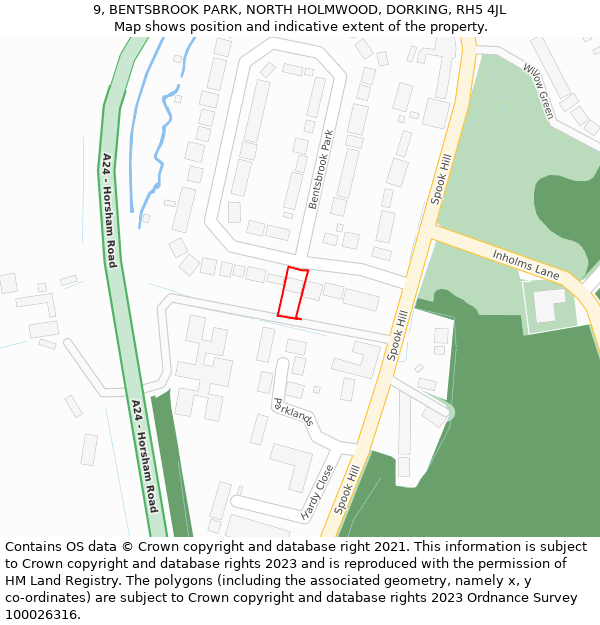 9, BENTSBROOK PARK, NORTH HOLMWOOD, DORKING, RH5 4JL: Location map and indicative extent of plot