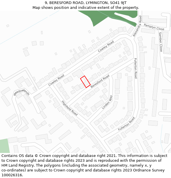 9, BERESFORD ROAD, LYMINGTON, SO41 9JT: Location map and indicative extent of plot