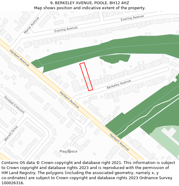 9, BERKELEY AVENUE, POOLE, BH12 4HZ: Location map and indicative extent of plot