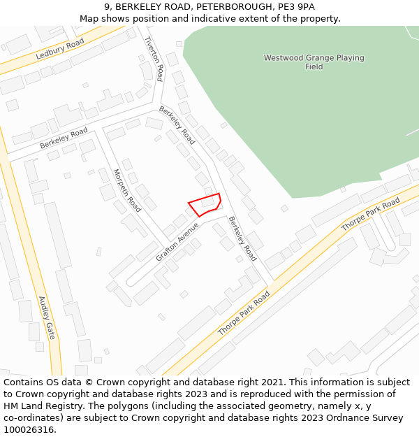 9, BERKELEY ROAD, PETERBOROUGH, PE3 9PA: Location map and indicative extent of plot