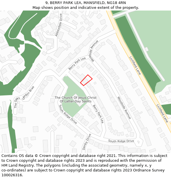9, BERRY PARK LEA, MANSFIELD, NG18 4RN: Location map and indicative extent of plot