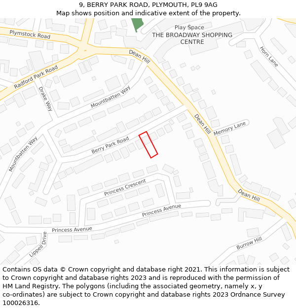 9, BERRY PARK ROAD, PLYMOUTH, PL9 9AG: Location map and indicative extent of plot