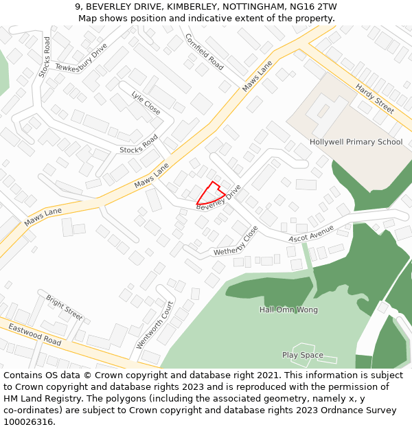 9, BEVERLEY DRIVE, KIMBERLEY, NOTTINGHAM, NG16 2TW: Location map and indicative extent of plot