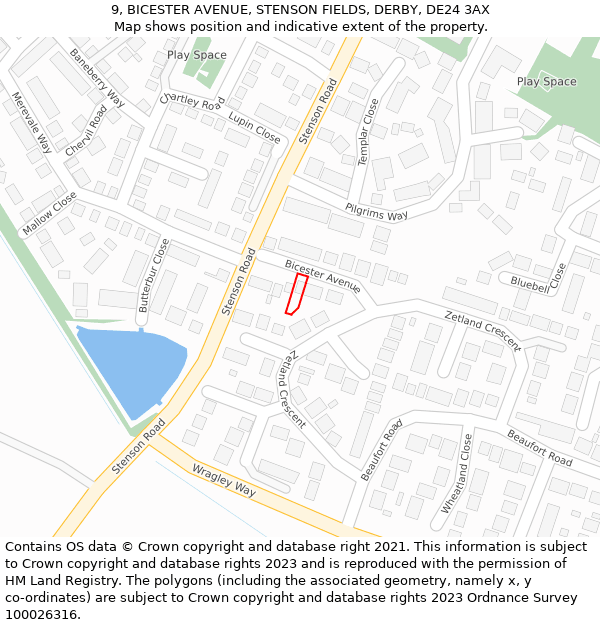 9, BICESTER AVENUE, STENSON FIELDS, DERBY, DE24 3AX: Location map and indicative extent of plot