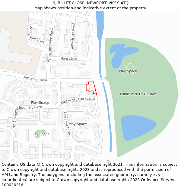 9, BILLET CLOSE, NEWPORT, NP19 4TQ: Location map and indicative extent of plot