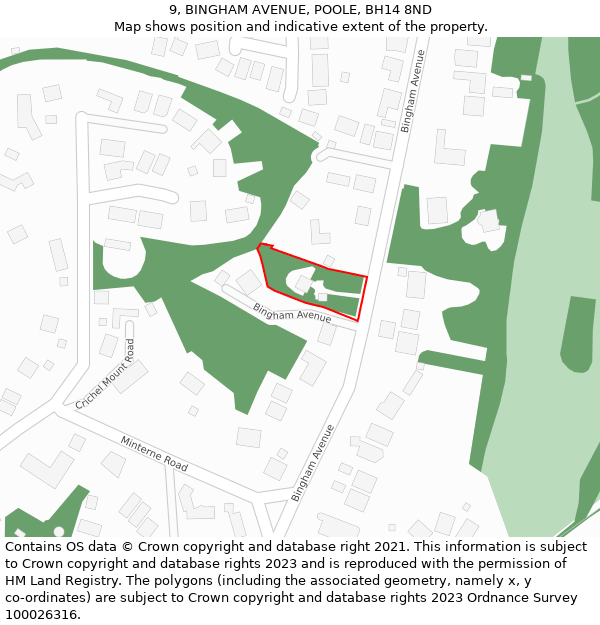 9, BINGHAM AVENUE, POOLE, BH14 8ND: Location map and indicative extent of plot