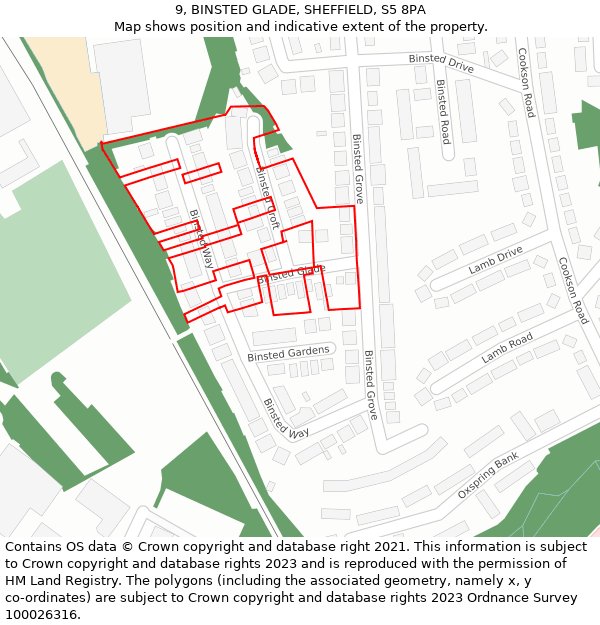 9, BINSTED GLADE, SHEFFIELD, S5 8PA: Location map and indicative extent of plot