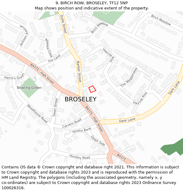 9, BIRCH ROW, BROSELEY, TF12 5NP: Location map and indicative extent of plot